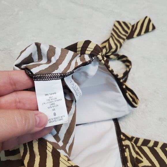 Talbots Brown Zebra Animal Stripe Tankini Halter Bikini Bottoms Swim Suit Set 10 - Picture 10 of 13